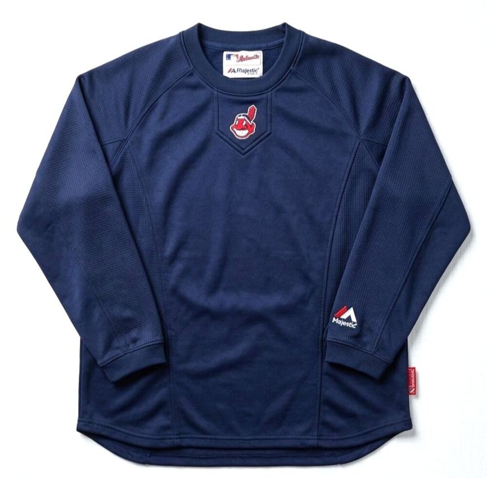 Vintage Cleveland Indians Majestic Therma Base Warm Up Pullover Mens L Wahoo Top